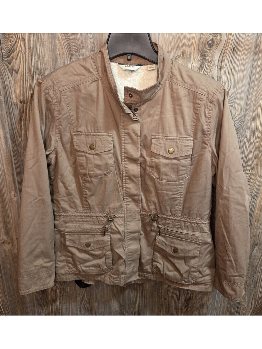 LL Bean 291651 Utility Field Chore Barn Lined Coat Jacket Women Size Med Khaki